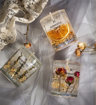 香りの家の装飾の贅沢な商標は20の設計芳香のゲルの花を香料入りの蝋燭実を結ぶガラスの大豆のワックスのゼリーのかぎつける