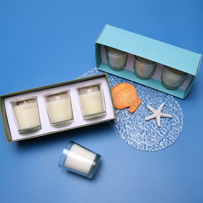 香りの家の注文のアロマセラピーの結婚式の誕生日のためのガラス瓶の蝋燭白い70g*3