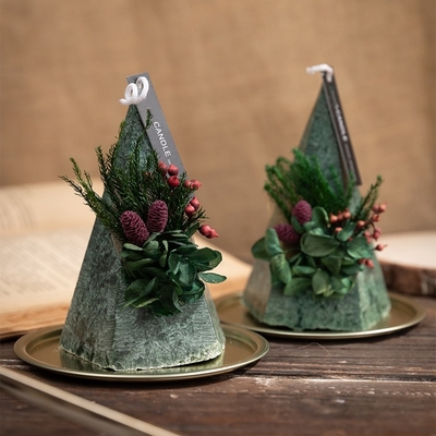 フラワーピラミッド型コーン クリスマスツリー ピラーキャンドル 無煙 ホワイト グリーン レッド 140g