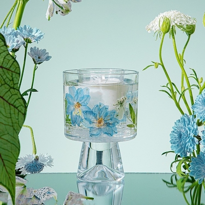 袋が付いている不滅の花ガラスの水晶のコップのアロマセラピーの香料入りの蝋燭を直すVelas