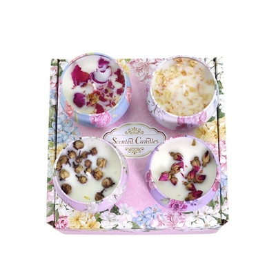 カスタマイズされた商標の香料入りの乾燥した花の水晶大豆のワックスの錫の蝋燭のギフト セット