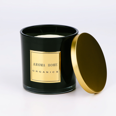 金金属のふたの黒いガラス ビンの家のワックスのにおいの大豆の蝋燭の商標14OZ 400g